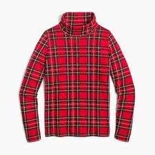 J Crew AP616 NWT Size XS Classic HOLIDAY Red Tartan Plaid Tissue Turtleneck Top 
