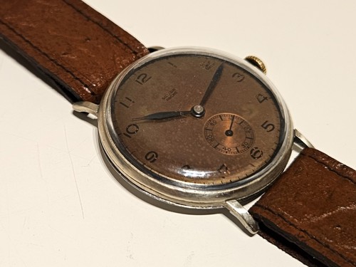 VINTAGE RARE WW2 SUB SECOND SWISS MEN'S 33mm WATCH "SOLIDA" ANCRE/BROWN DIAL - Picture 8 of 13