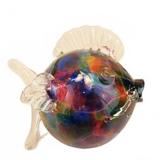 Handmade Multicolor Blown Glass Puffer Fish Figurine