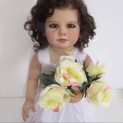 28in Reborn Baby Doll Realistic Toddler Girl Hand-Rooted Hair Cloth Body Gift