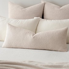 Textured Boucle Lumbar Pillow Cover for Bed 14x36 Beige