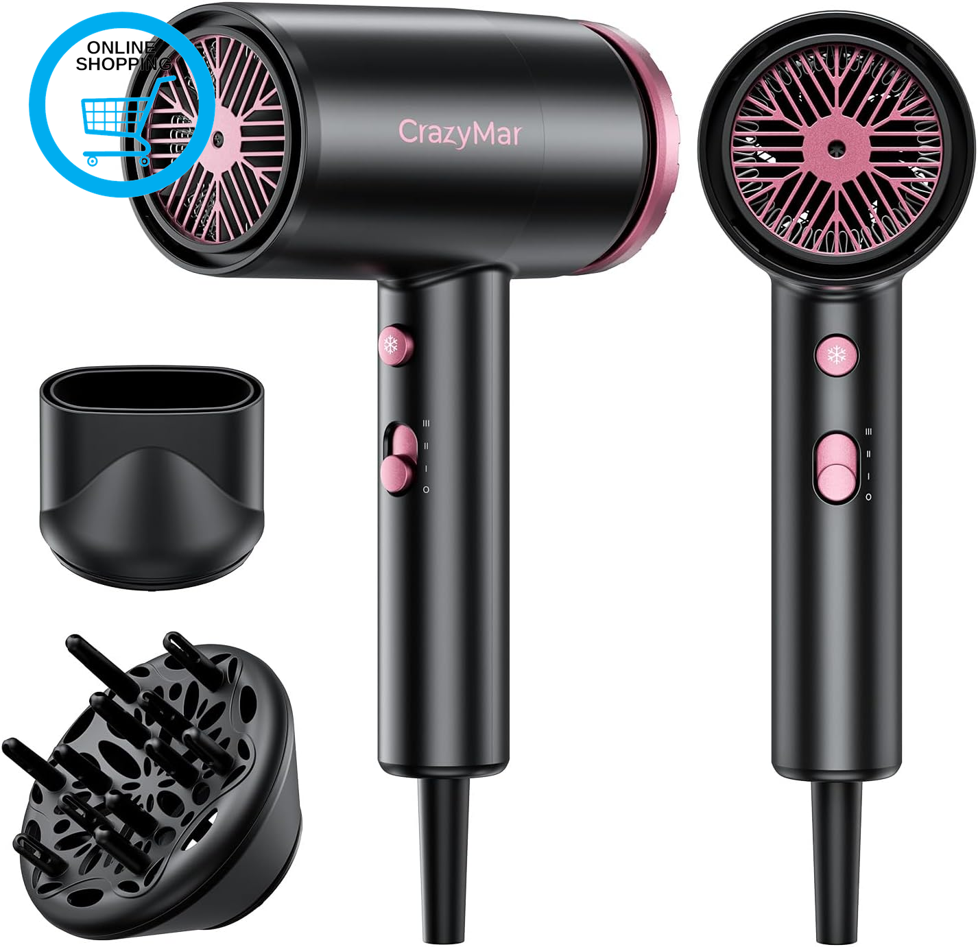 Lightweight Hair Dryer with Diffuser&Concentrator, Professional Fast Drying Blow