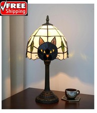 Tiffany Style Black Cat Stained Glass Table Lamp Cute Small Quirky Table Lamp Be