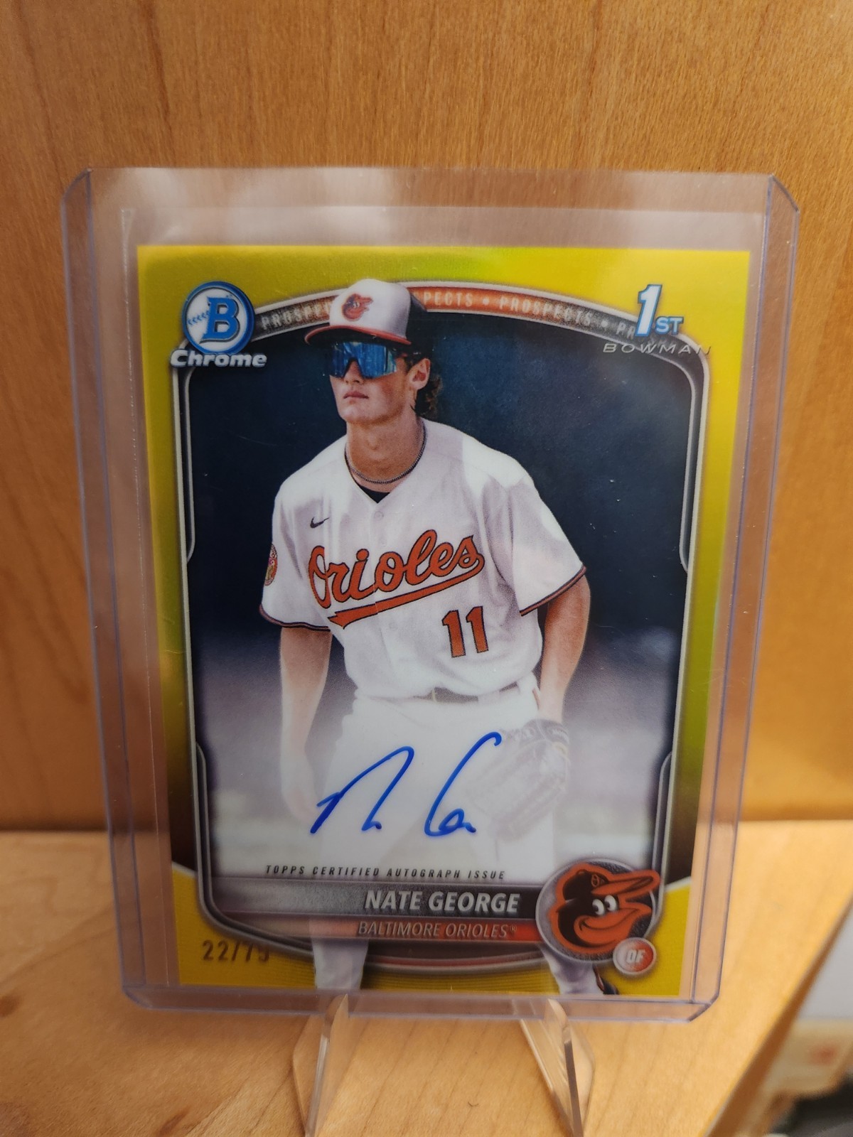2025 Bowman Chrome Nate George 1st Prospect Yellow Refractor Auto /75 Orioles