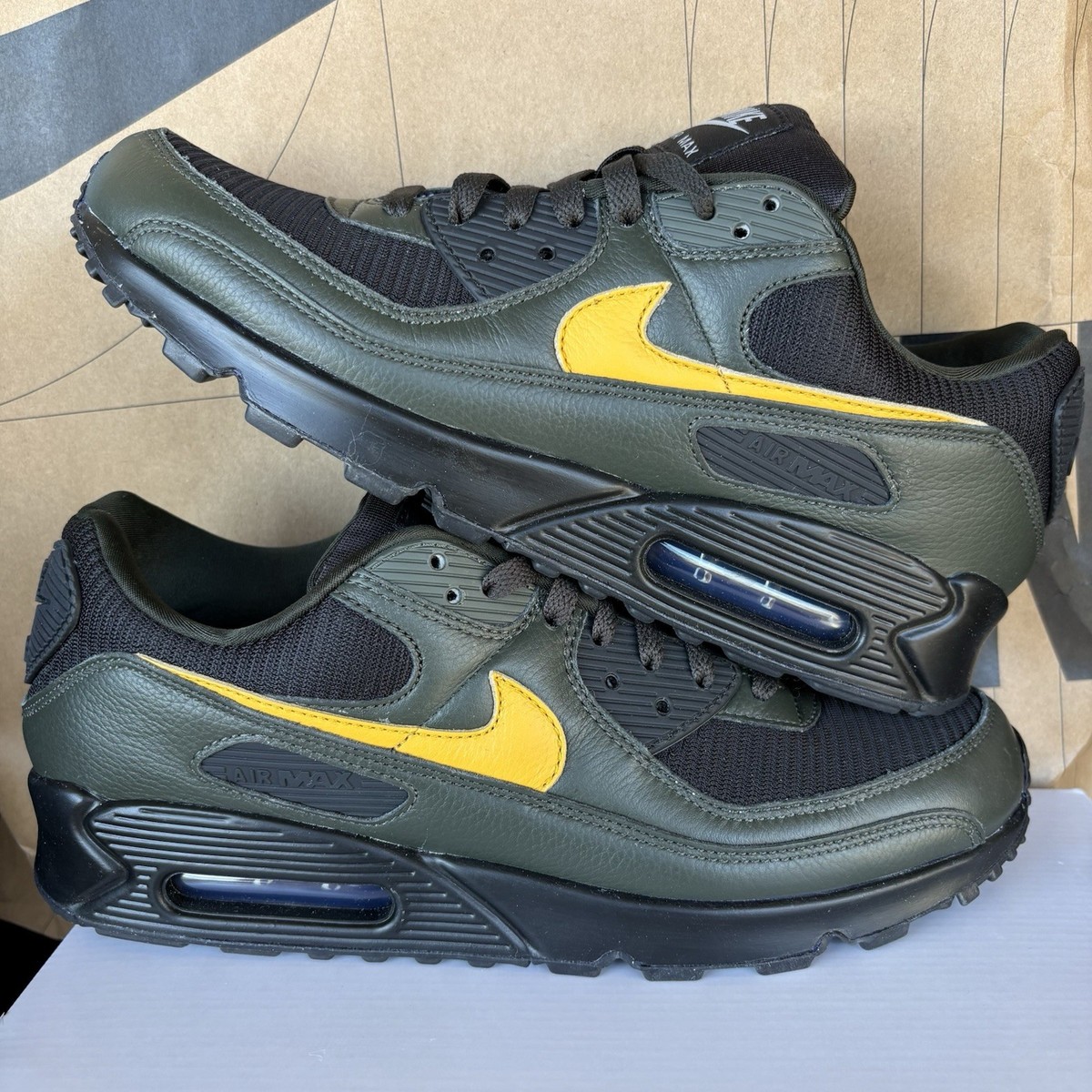 NEW Nike By You Air Max 90 Olive Green Black Yellow HQ3691 900 Men