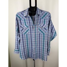 Panhandle Slim Mens Vintage Blue Plaid Western Pearl Snap Shirt 16.5-34 L