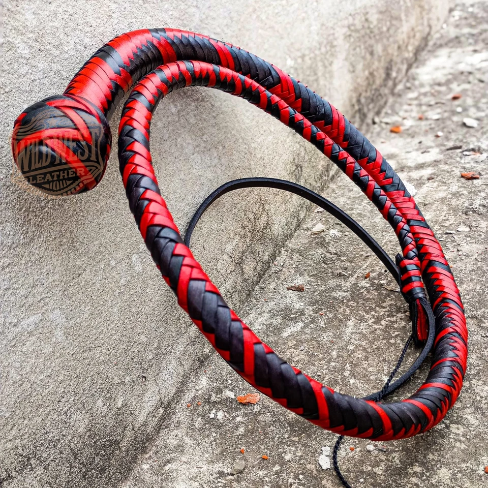 Leather Snake Whip in Kangaroo/ Cowhide/ Goat Leather Available in Red/Black. - Image 3 of 4