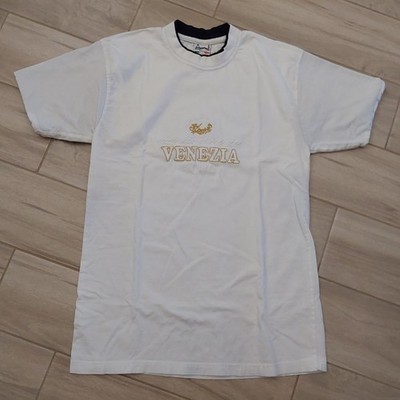 Venezia White Embroidered Short Sleeve High Neck 100% Cotton Knit T-shirt. SizeM