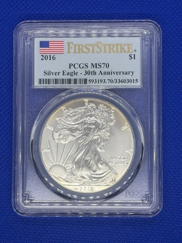 2016 MS 70 Silver Eagle 30th Anniversary First Strike Flag Label PCGS NASDAQCLCT