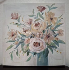 Oil On Canvas Painting Flowers In Vase Still Life Fine Art Impressionist