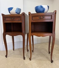 Pair French Carved single Drawer Cherrywood Bedside Drawers Table Units