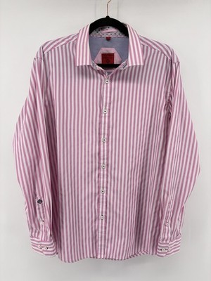 Point Zero Luxury Pink Striped Button Down Top Easy Iron Mens Office Formal Med.