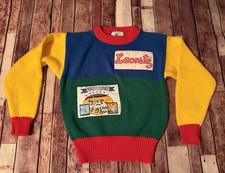 Vintage 1987 Izod Lacoste World Series Boys Color Block Sweater Size S 4-5