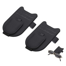 2Pcs, Sunglass Holder for Car Visor Magnetic Leather Glasses Holder Black