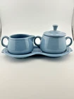 Fiestaware Periwinkle? Creamer Sugar Bowl wLid & Tray Set Fiesta HLC USA Retired