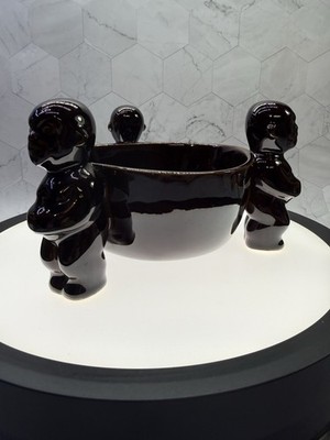 Vintage Menehune Tiki Dark Brown Ceramic Bowl. By Orchids of Hawaii.