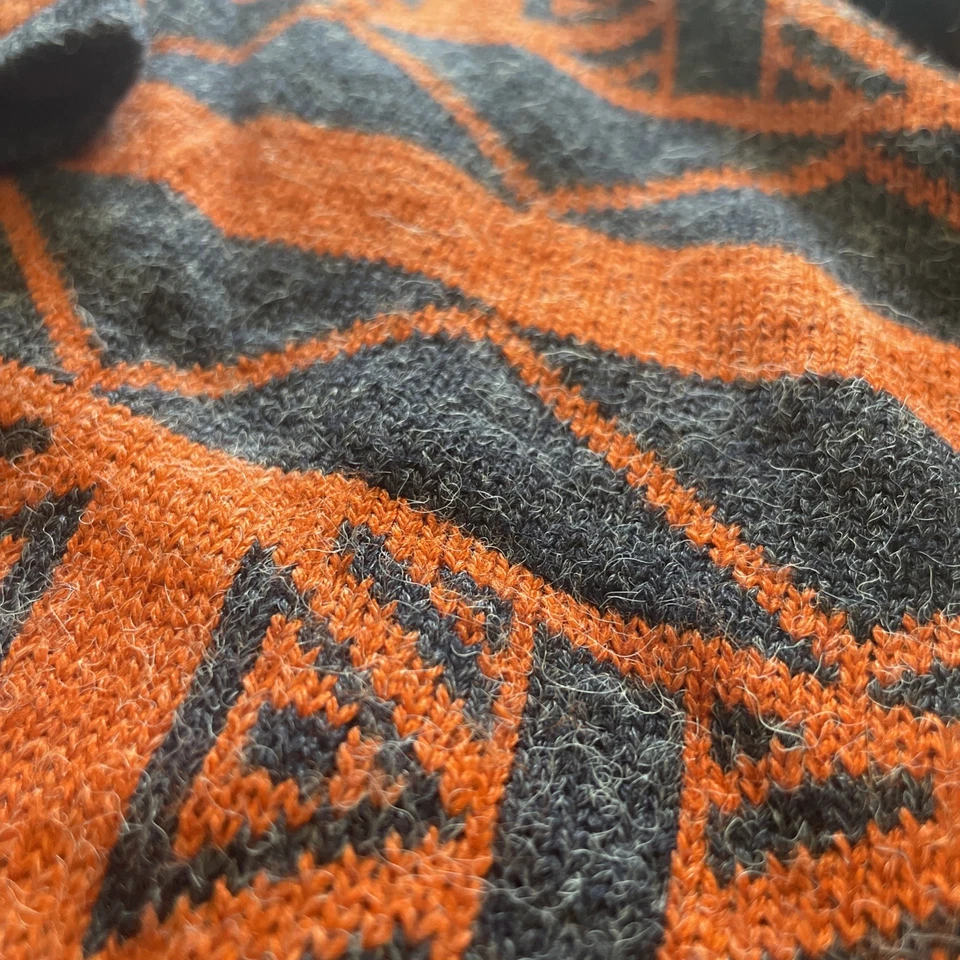 薄纱开衫女式中号几何燃烧橙色海军蓝长袖秋季 — 第 2/4 张图片