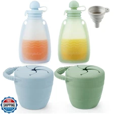PandaEar 2 Pack Baby Food Pouches and 2 Pack Snack Containers, Reusable Silic