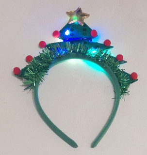 LED Weihnachtsbaum Haarreif grün/mehrfarbig mit Stern & Glitzer Damen
