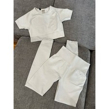 BO + TEE Matching Set Cream Beige Seamless Leggings Crop Top Oh Polly Workout
