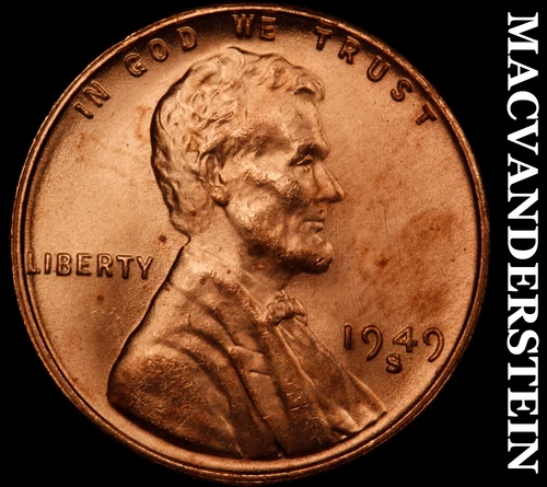 1949-S Lincoln Wheat Cent- Red- Choice Gem Brilliant Uncirculated Luster #J4049