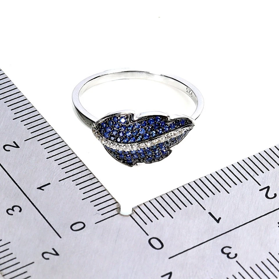 925 Sterling Silver Ring Blue Sapphire Round Diamond Cut Topaz Gemstone Size 7 - Image 3 of 4