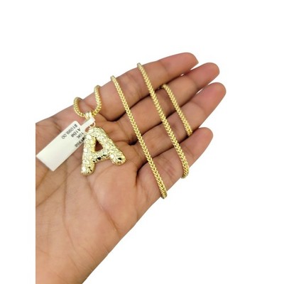 Real 10k Gold A Initial Charm Pendant Franco Chain Necklace SET 2.5mm 16''-26''