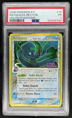 2006 Pokemon EX Holon Phantoms Rayquaza Delta Species Reverse Holo #16/110 PSA 1