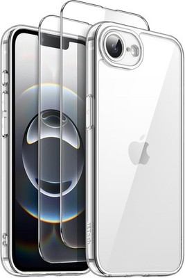 JETech 2 Stück 3 in 1 Hülle für iPhone 16e, 6,1 Zoll 2025, Gehärtetes Glas Folie
