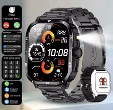 Black Stainless Steel Smart Watch 44mm Fitness Tracker Bluetooth Touch Screen