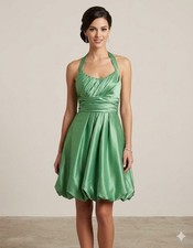 David’s Bridal formal satin dress 10 Prom wedding party bubble hem halter neck