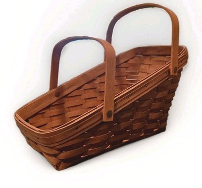Vintage 1989 Longaberger Slanted Vegetable Basket Dual Handles 13''L   Signed EUC