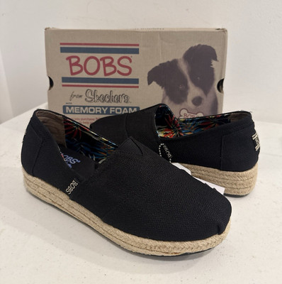BOBS from Skechers Canvas Memory Foam Slip-On Flats Black Women s 8.5W