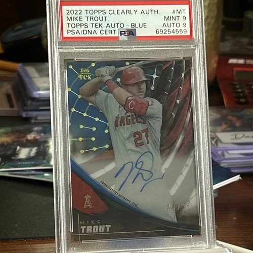 2022 Topps Clearly Authentic Mike Trout Auto Tek  04/25 Blue PSA/DNA Cert
