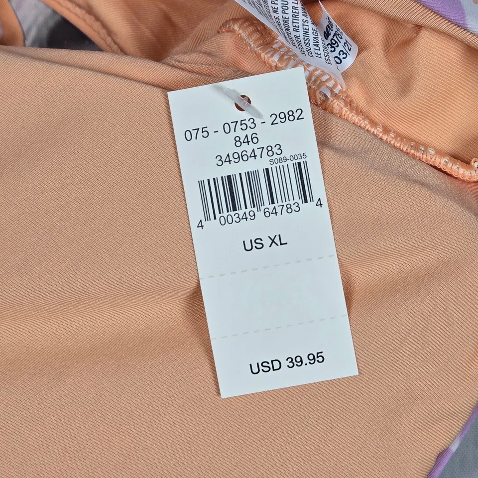 Aerie Floral Printed Ruffle Scoop Bikini Top in Apricot Wash XL NWT - Image 3 of 4