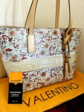 Valentino by Mario Valentino Roses Floral Tassel Leather X Large Travel Tote Bag