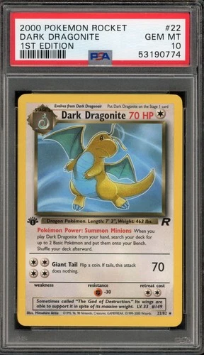 Pokemon Dark Dragonite Team Rocket 1st Edition NON Holo Rare #22 PSA 10 Gem Mint