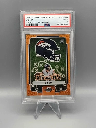 #'d 26/50 PSA 9 (RC) Bo Nix Orange Color Match Xs and Os 2024 Contenders Optic