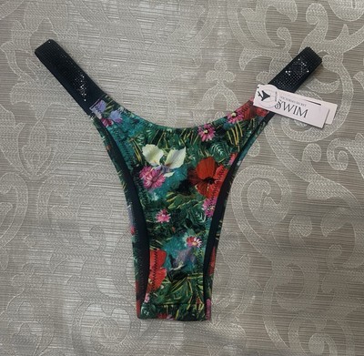 Victoria s Secret Floral Bikini Bottom S Rhinestone Strap Multicolor