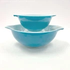 VNTG Pyrex 2Pc Cinderella Turquoise Color Nesting Glass Mixing Bowls #442/444