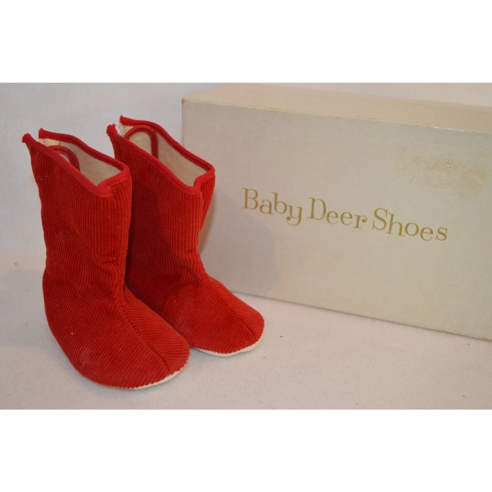 Zapatos de pana rojos infantiles vintage años 60 bebé ciervo talla 1 nacimiento - 6 semanas Foto 2 de 4