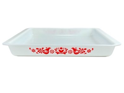 Vintage Pyrex 933 Lasagna Baking Dish 13.5 x 8.75 Friendship Red Bird Milk Glass