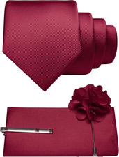 Formal Necktie Solid Color Tie and Pocket Square with Tie Clip Lapel Pin Sets fo