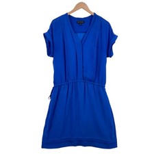 Banana Republic Tank Dress Womens Medium Blue Drawstring Waist Pockets Pullover