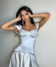 ILA Limited Collection Cinderella Holiday Rhinestone Blue Corset Satin Lace Up