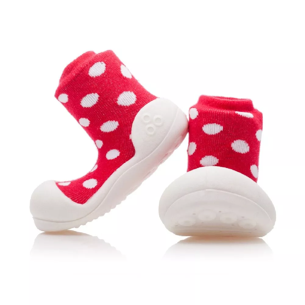 ATTIPAS POLKA DOT RED ergonomical crib shoes slip proof boots infant  toddler