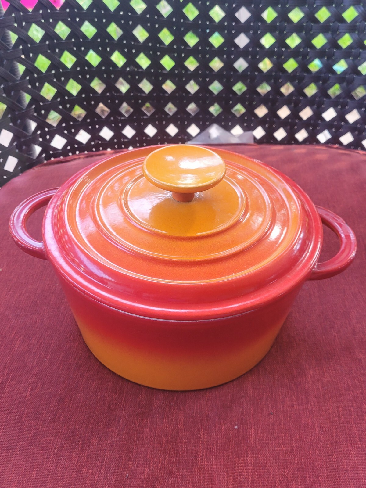 Vintage orange Dutch Oven Cast Iron Enamel Pot Made In France 18 pre