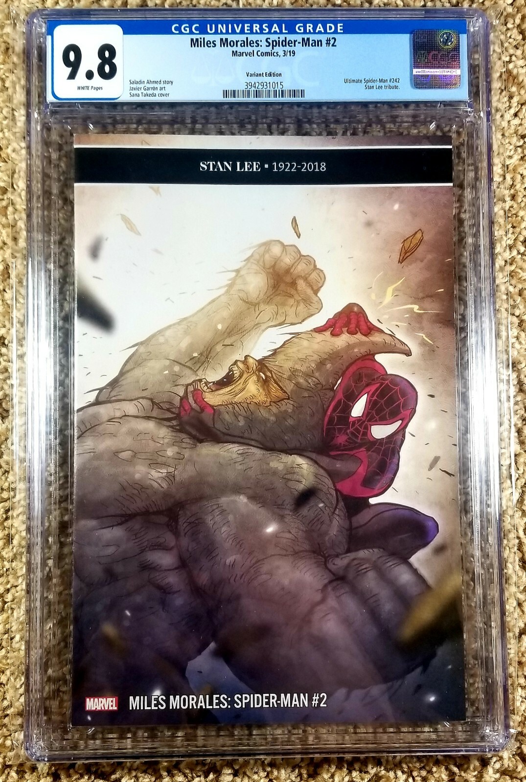 Miles Morales Spider-Man #2 CGC 9.8 1:25 Takeda Variant HTF Stan Lee Tribute