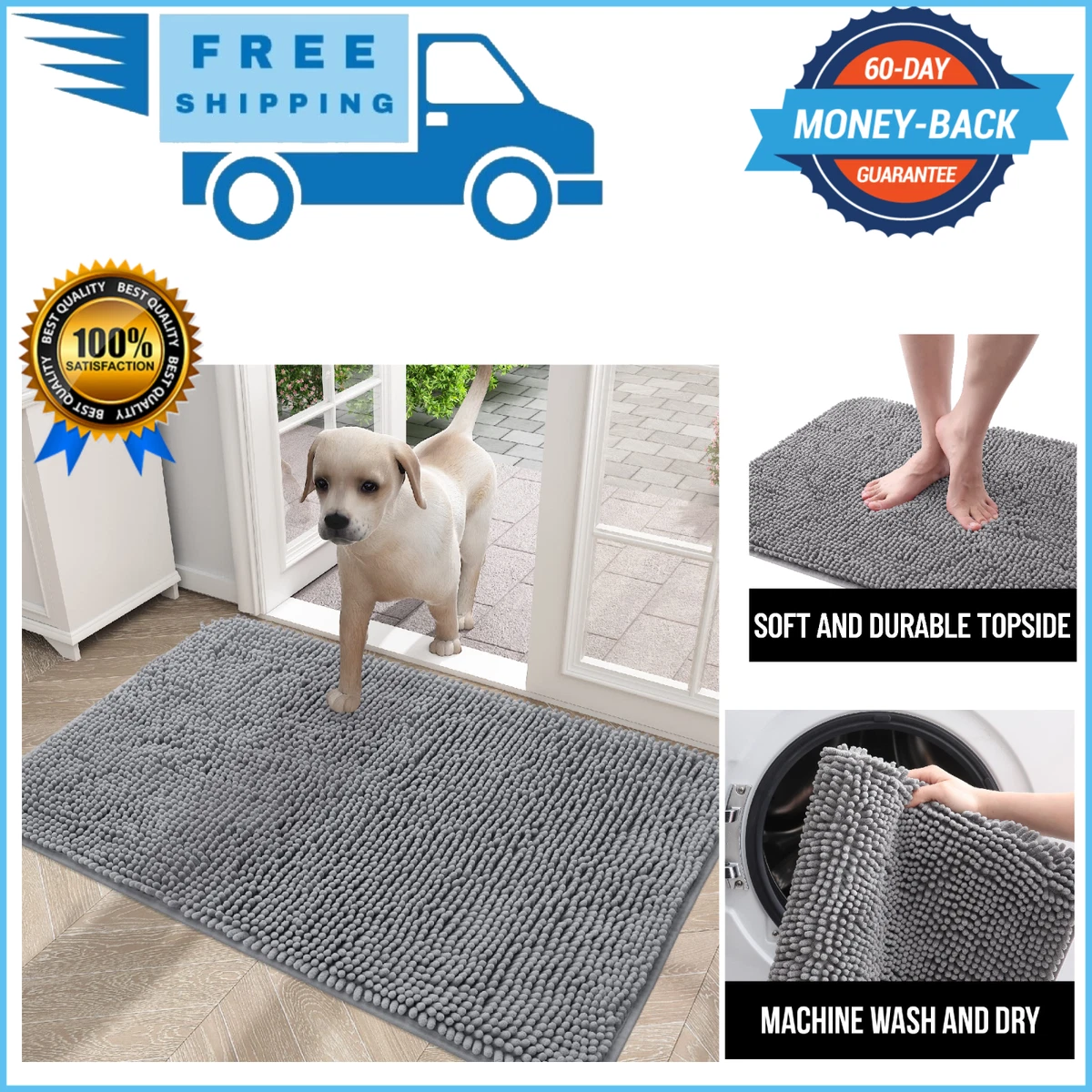 Muddy Mat As-seen-on-tv Highly Absorbent Microfiber Door Mat and Pet Rug, Non Slip Thick Washable Area and Bath Mat Soft Chenil