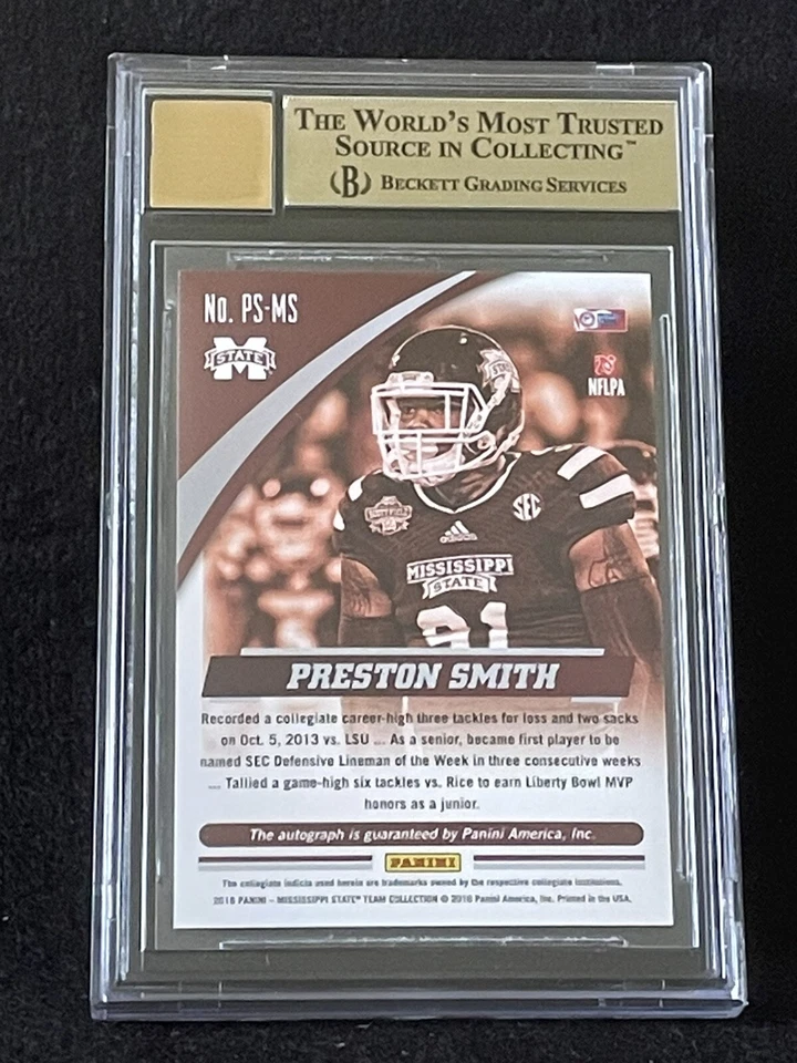 PRESTON SMITH 2016 PANINI SILVER AUTO GB Packers Miss St U GEM MINT BGS 9.5 AUTO - Image 2 of 2